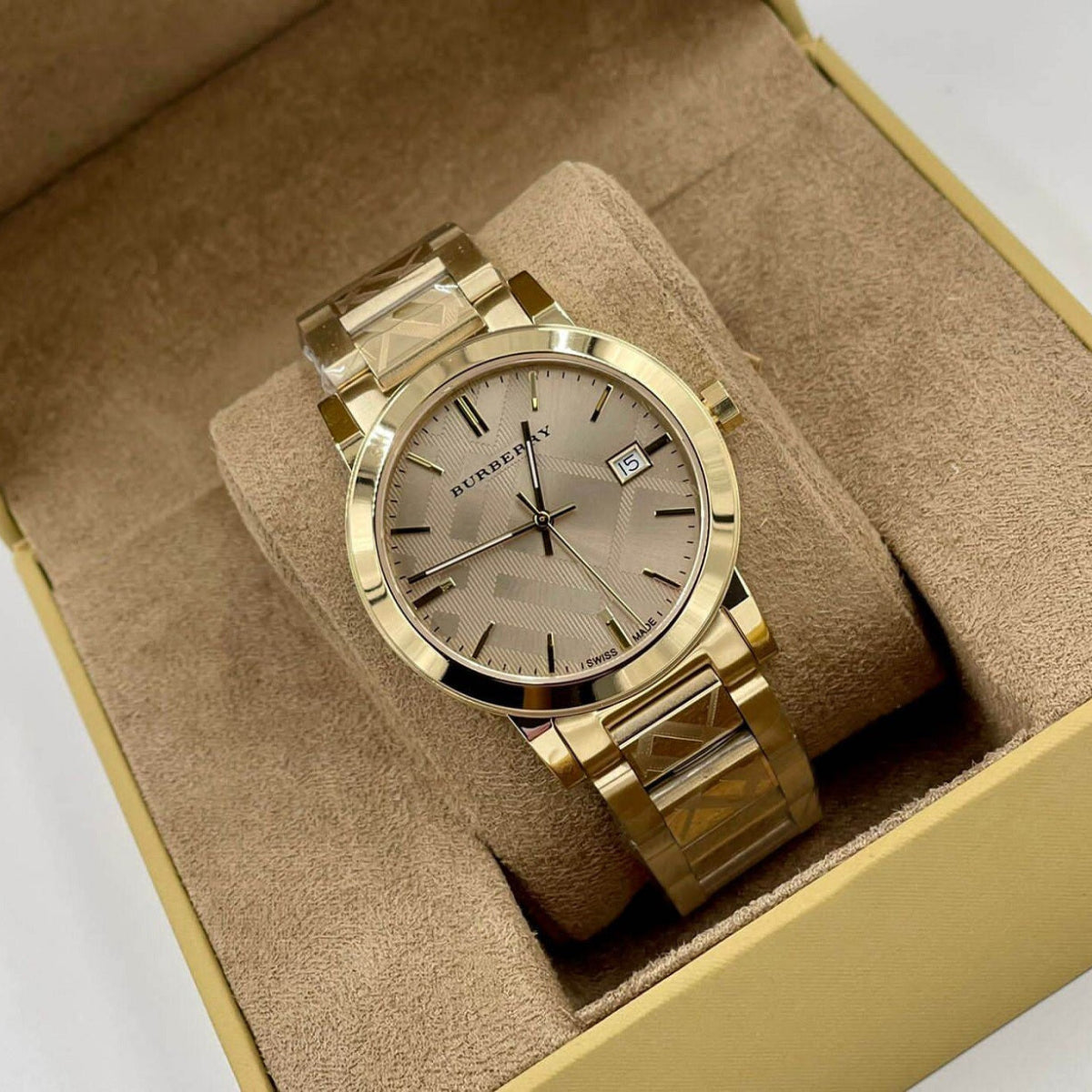 Burberry Unisex Watch Stainless Steel Gold Strap With Gold Dial BU9038 The City