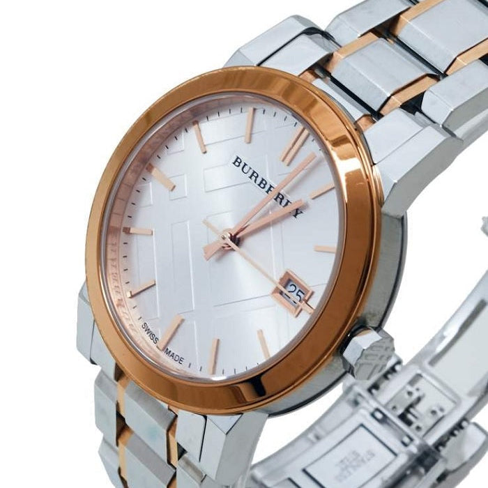 Burberry Women's Watch Stainless Steel Silver Strap With Silver Dial And Rose Gold Case BU9105 The City