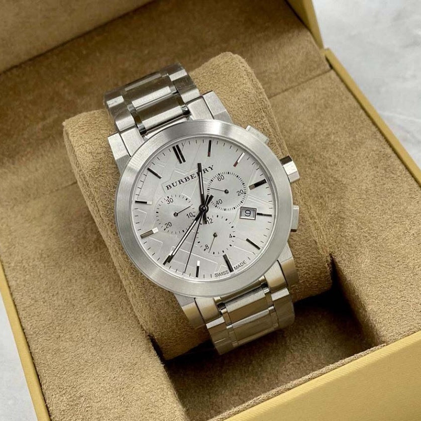 Burberry Men’s Watch Stainless Steel Silver Strap With Silver Dial BU9350 The City
