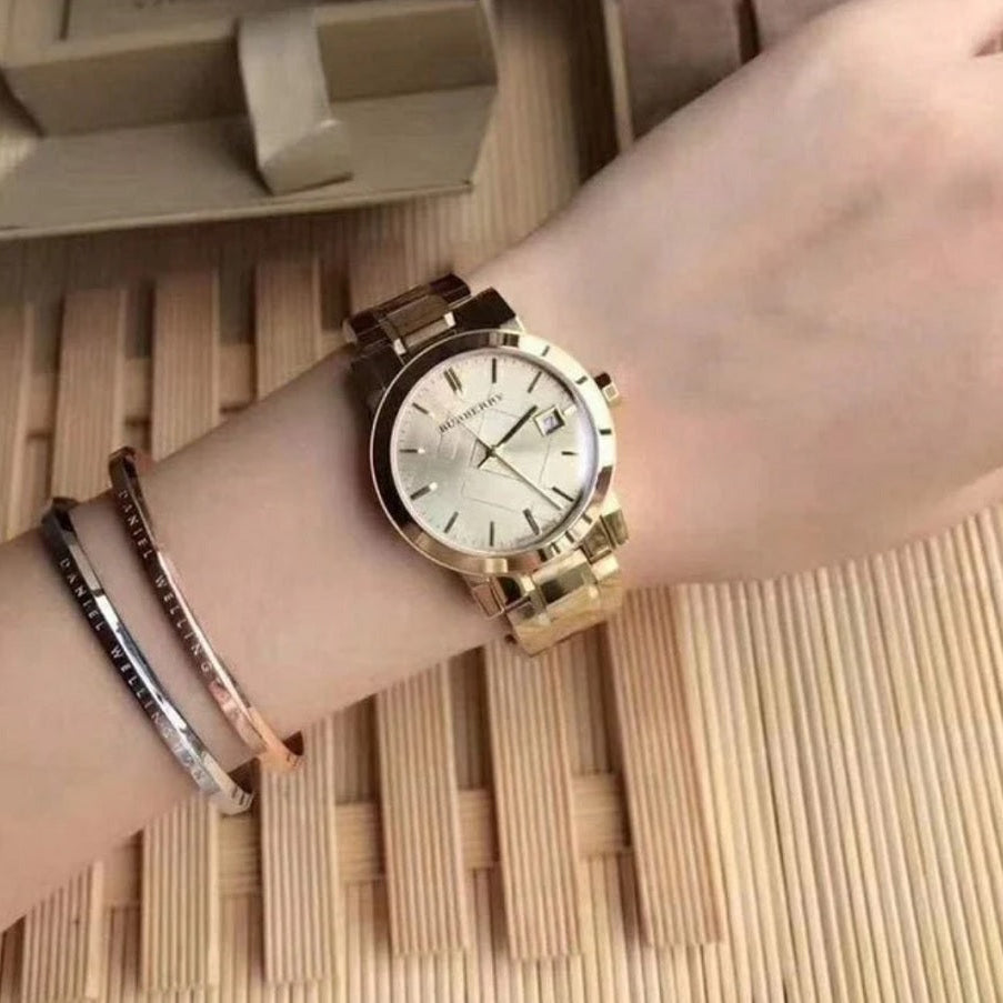 Burberry Women’s Watch Stainless Steel Gold Strap With Gold Dial BU9134 The City
