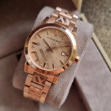 Burberry Women’s Watch Stainless Steel Rose Gold Strap With Rose Gold Dial BU9146 The City