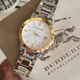 Burberry Women’s Watch Stainless Steel Silver & Gold Strap With Silver Dial And Gold Case BU9115 The City