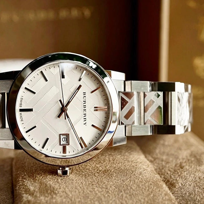 Burberry Unisex Watch Stainless Steel Silver Strap With Silver Dial BU9037 The City Collection