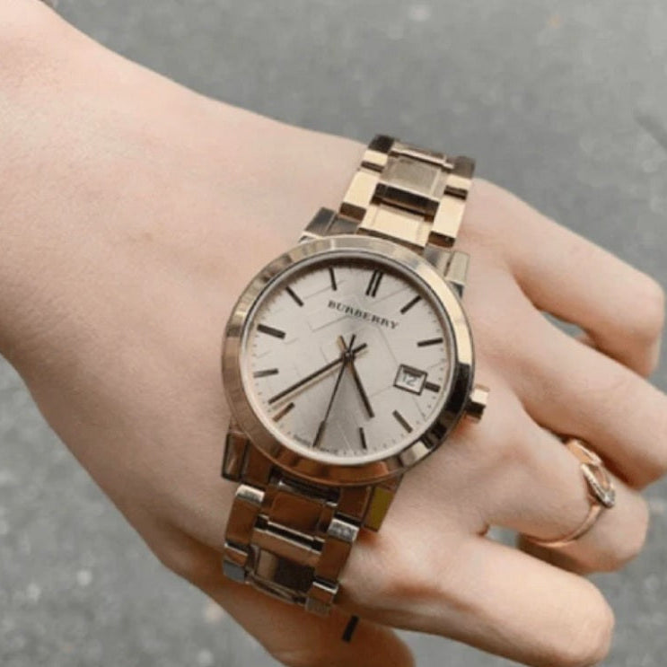 Burberry Women’s Watch Stainless Steel Gold Strap With Gold Dial BU9134 The City