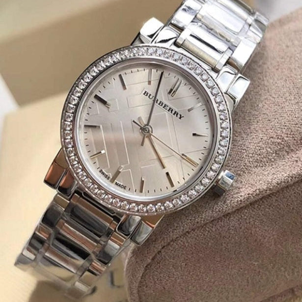 Burberry Women’s Watch Stainless Steel Silver Strap With Silver Dial And Crystals BU9220 The City