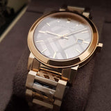 Burberry Unisex Watch Stainless Steel Gold Strap With Gold Dial BU9038 The City