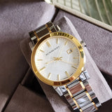Burberry Women’s Watch Stainless Steel Silver & Gold Strap With Silver Dial And Gold Case BU9115 The City