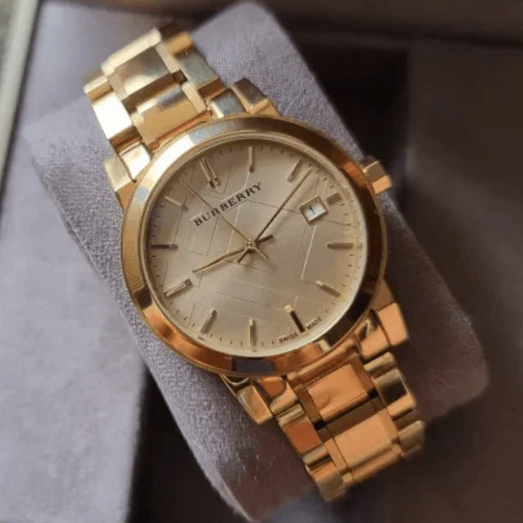 Burberry Women’s Watch Stainless Steel Gold Strap With Gold Dial BU9134 The City