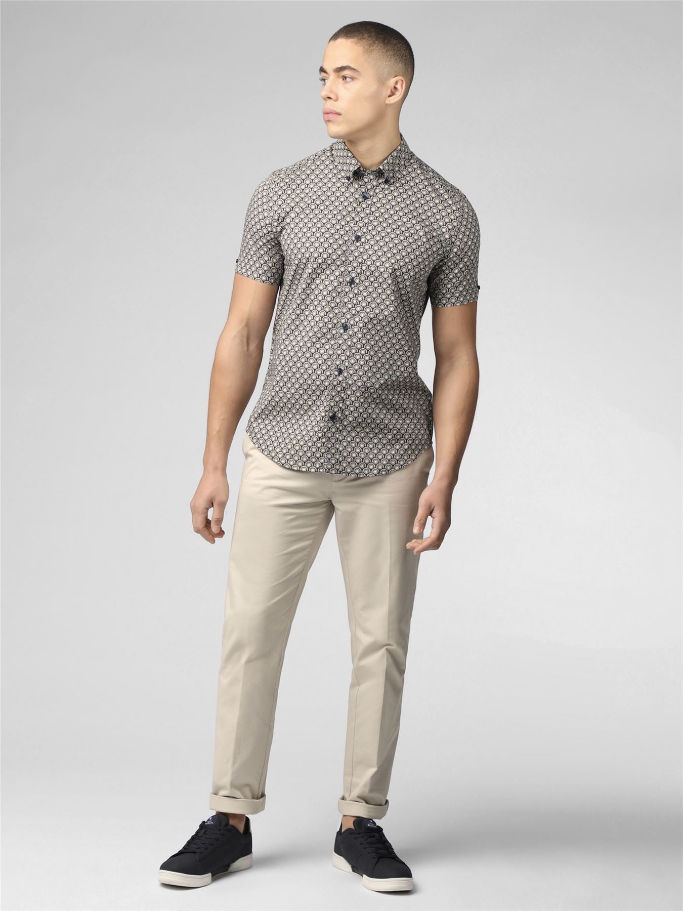 Ben Sherman Signature Block Geo Print Short Sleeve Shirt for Mens (0075908) in Blue Ink, 2XL-5XL