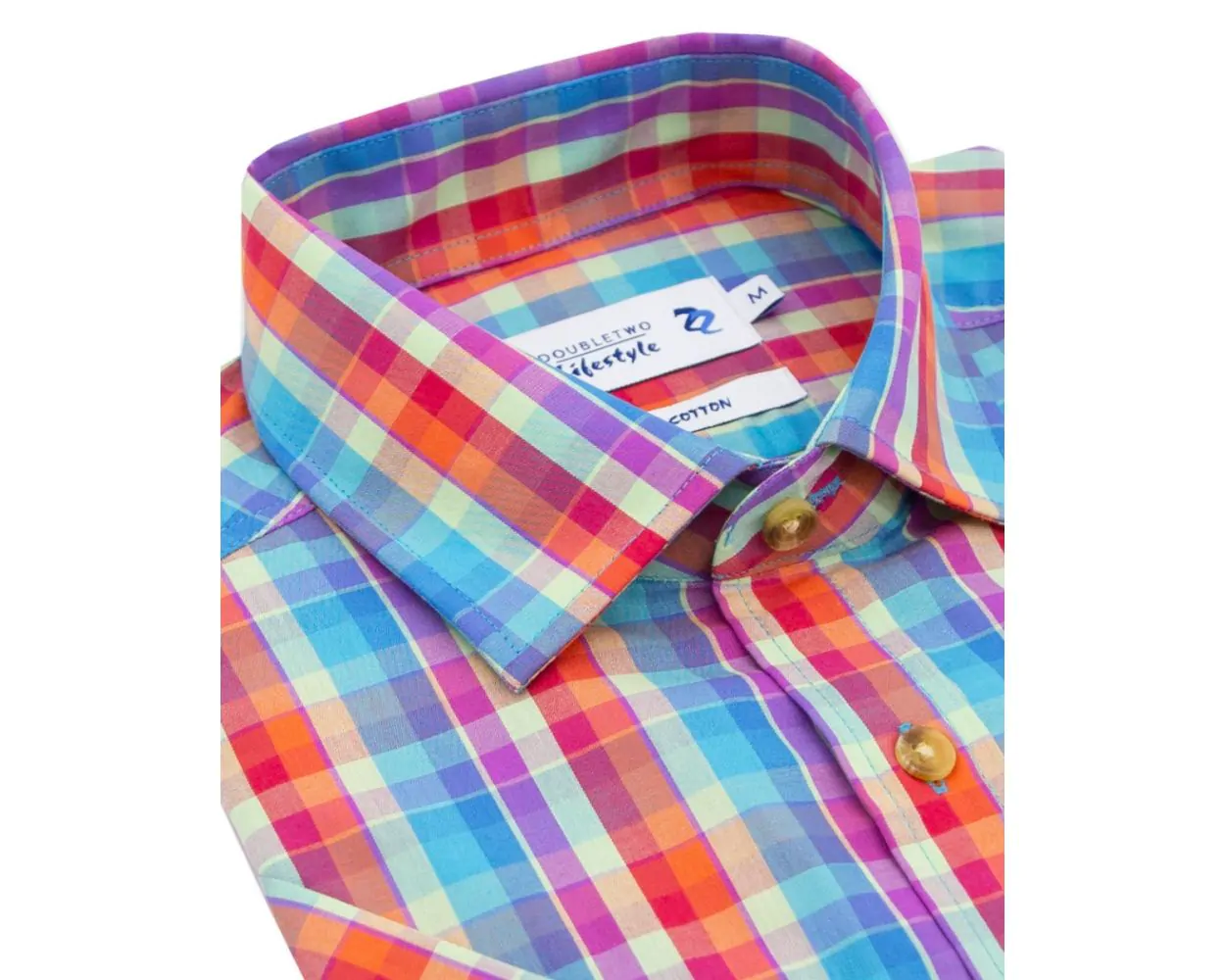 DOUBLE TWO MULTI-COLOURED CHECK SHORT SLEEVE SHIRT 2XL - 5XL