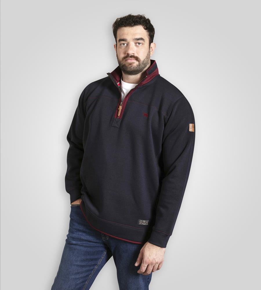 D555 LEICESTER 1 Quarter Neck Fleece Sweatshirt For Men (Tall) in Navy, LT-3XLT