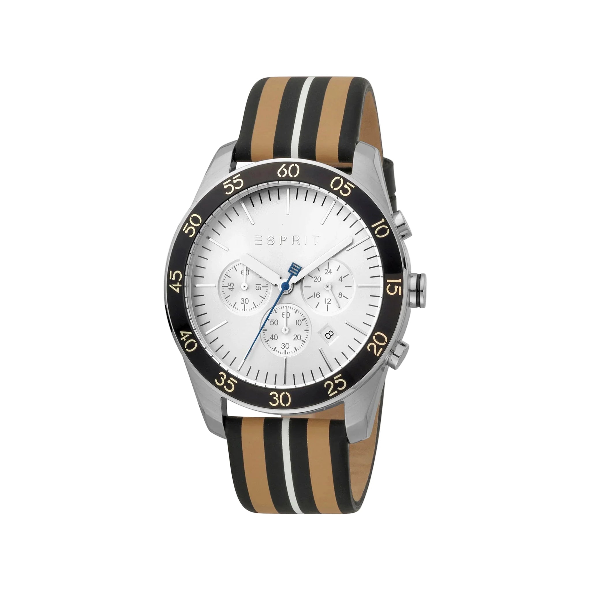 Esprit Men's Black Leather Watch, Silver Dial | Es1g052m0025