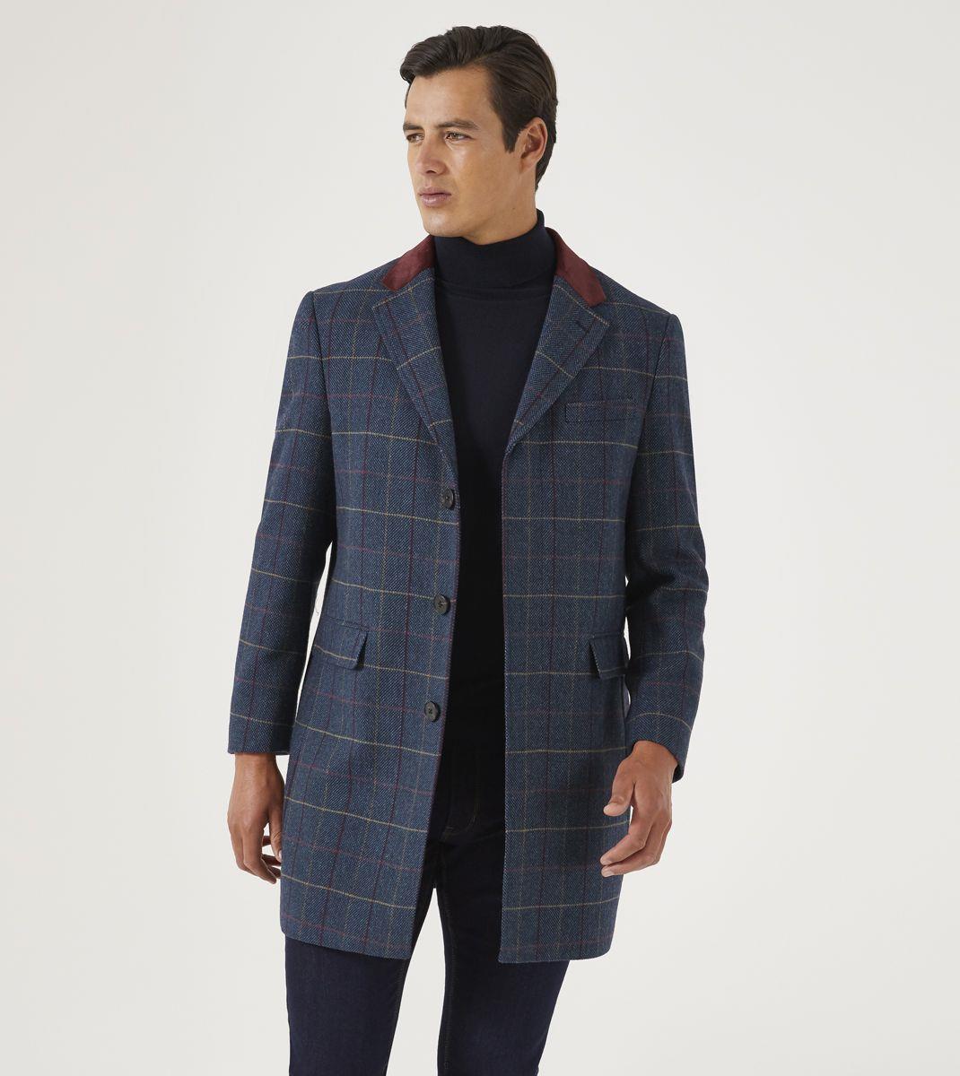Skopes Men's Plus Size Wool Blend Tweed Overcoat In Navy Size Small To 4XL