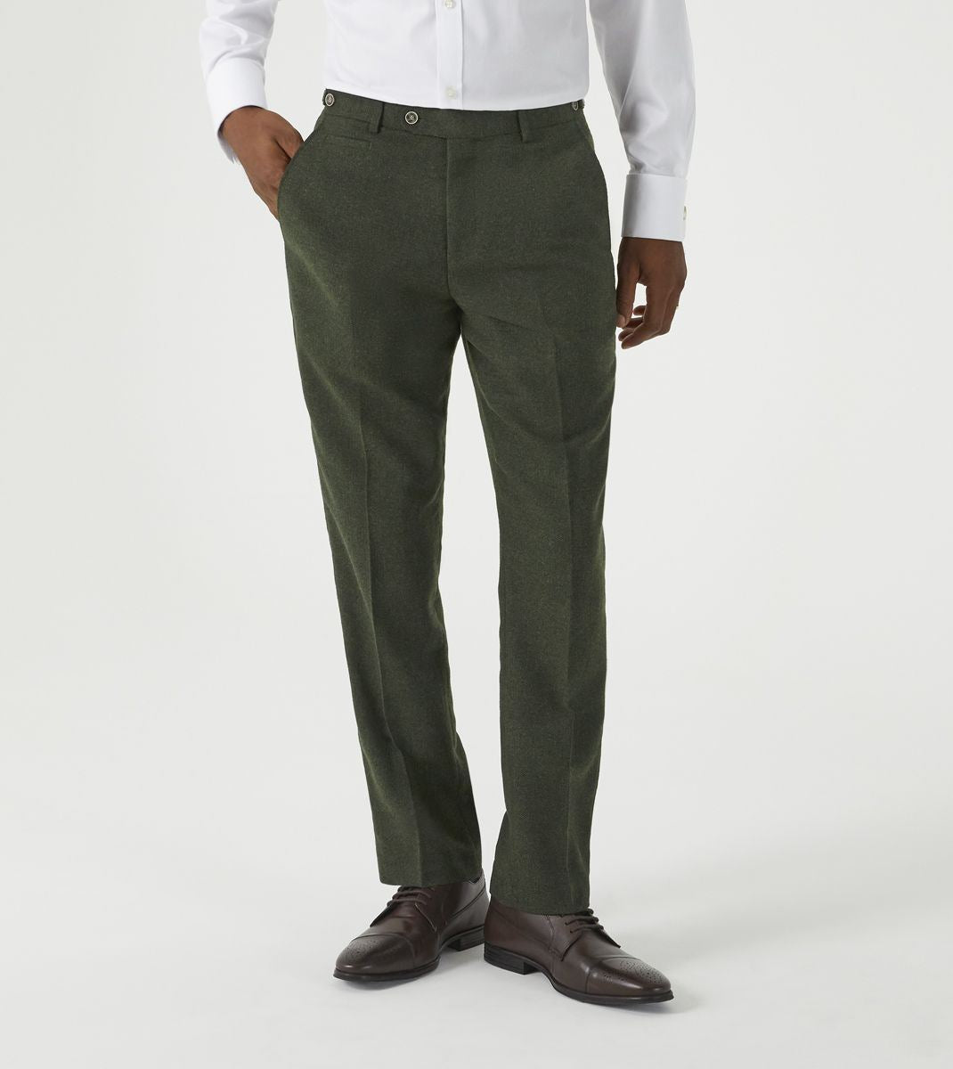 Skopes Jude Suit Tailored Fit Trousers For Men in Olive Green Tweed Herringbone, 30W to 58W