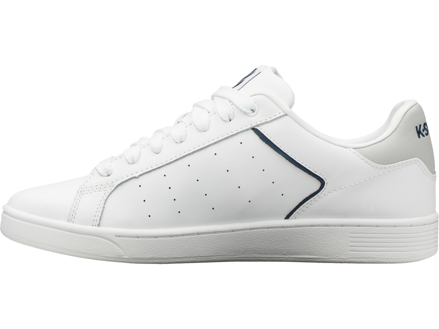 K-Swiss Mens Clean Court Leather Sneakers in White/Black/Cowhide