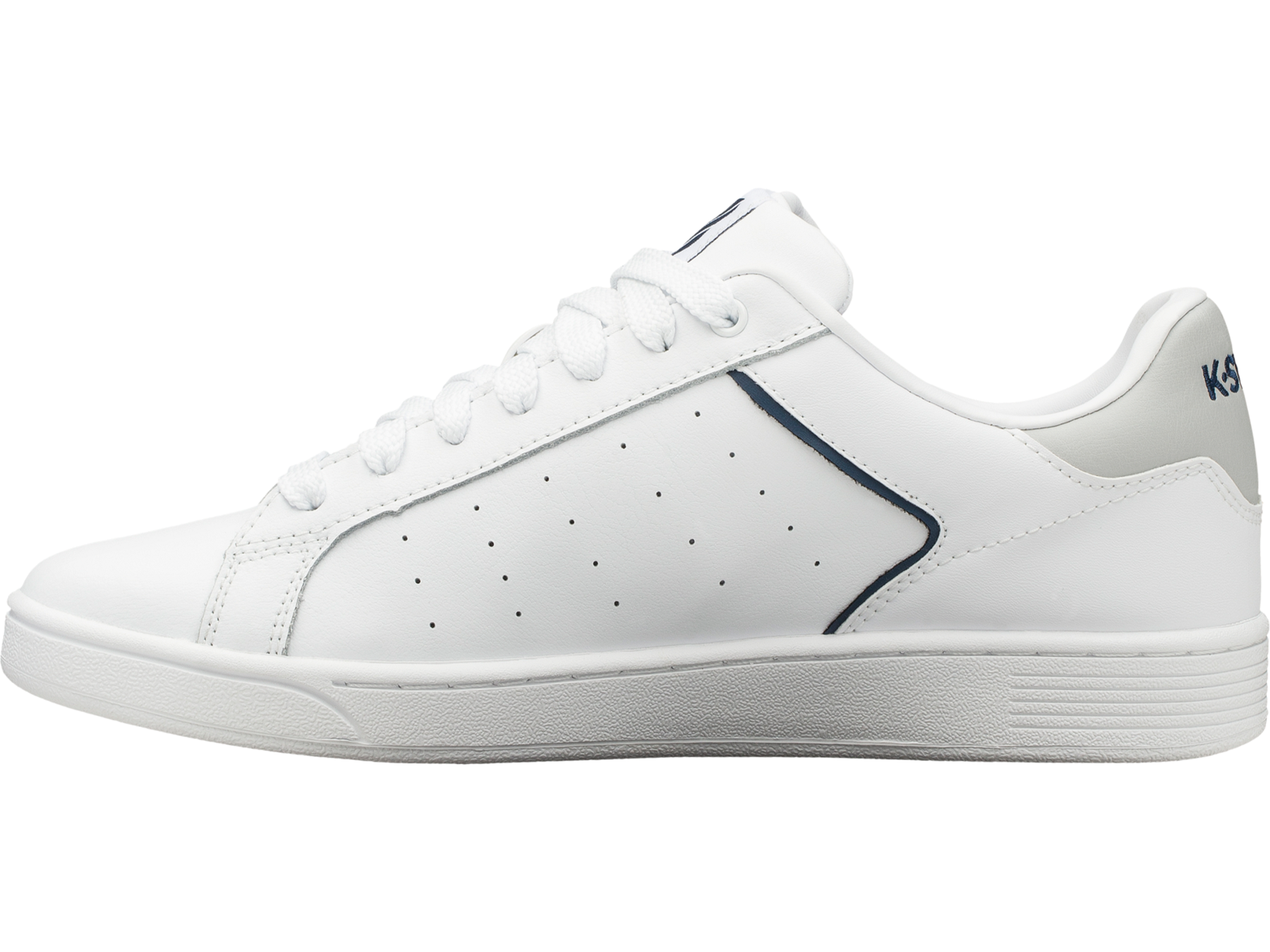 K-Swiss Mens Clean Court Leather Sneakers in White/Black/Cowhide