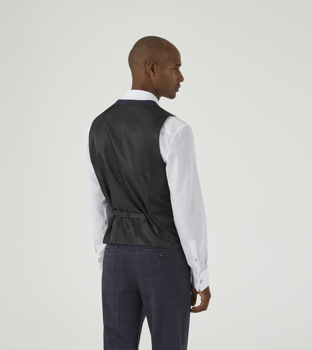 Skopes Thoresby Ultimate Comfort Suit Waistcoat For Men in Navy Blue/Grey Check, 34R to 62R