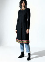 Original Vintage 1970's Black Boho / Hippie Wool Coat UK 8 - 12