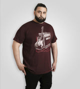 D555 BARNSLEY Guitar And Amp Printed Crew Neck T-shirt For Men in Burgundy, 2XL-10XL