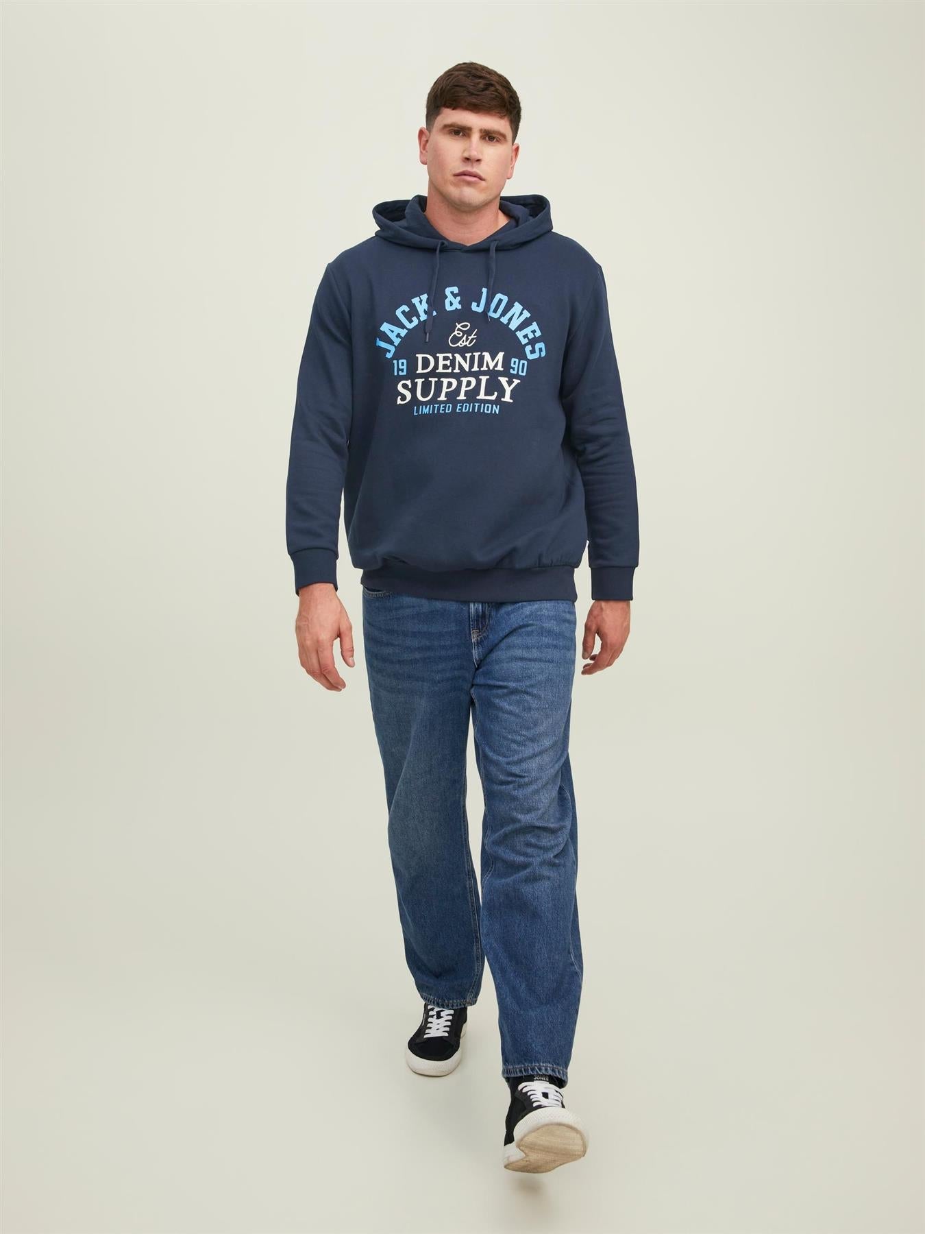 Jack & Jones Men's Plus Size Cotton Rich Pullover Hooded Top  Size XL To 6XL  Navy & Black