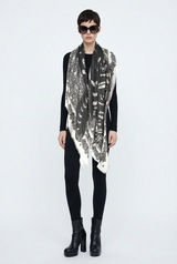 VASSILISA Scarf in Black and White Colour: Cat and Butterfly Print
