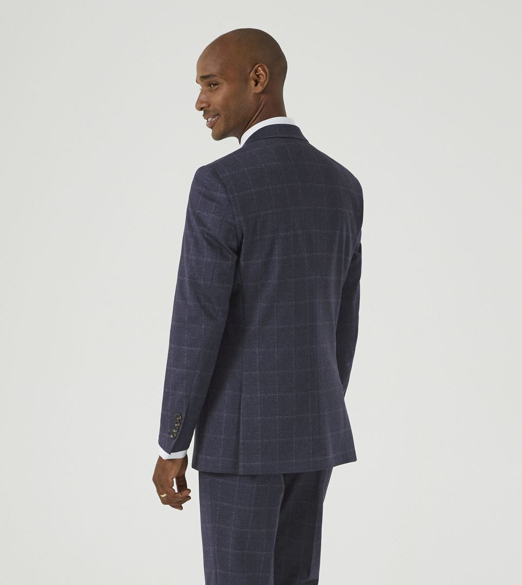 Skopes Thoresby Ultimate Comfort Suit Tailored Jacket For Men in Navy Blue/Grey Check, 36S to 72L