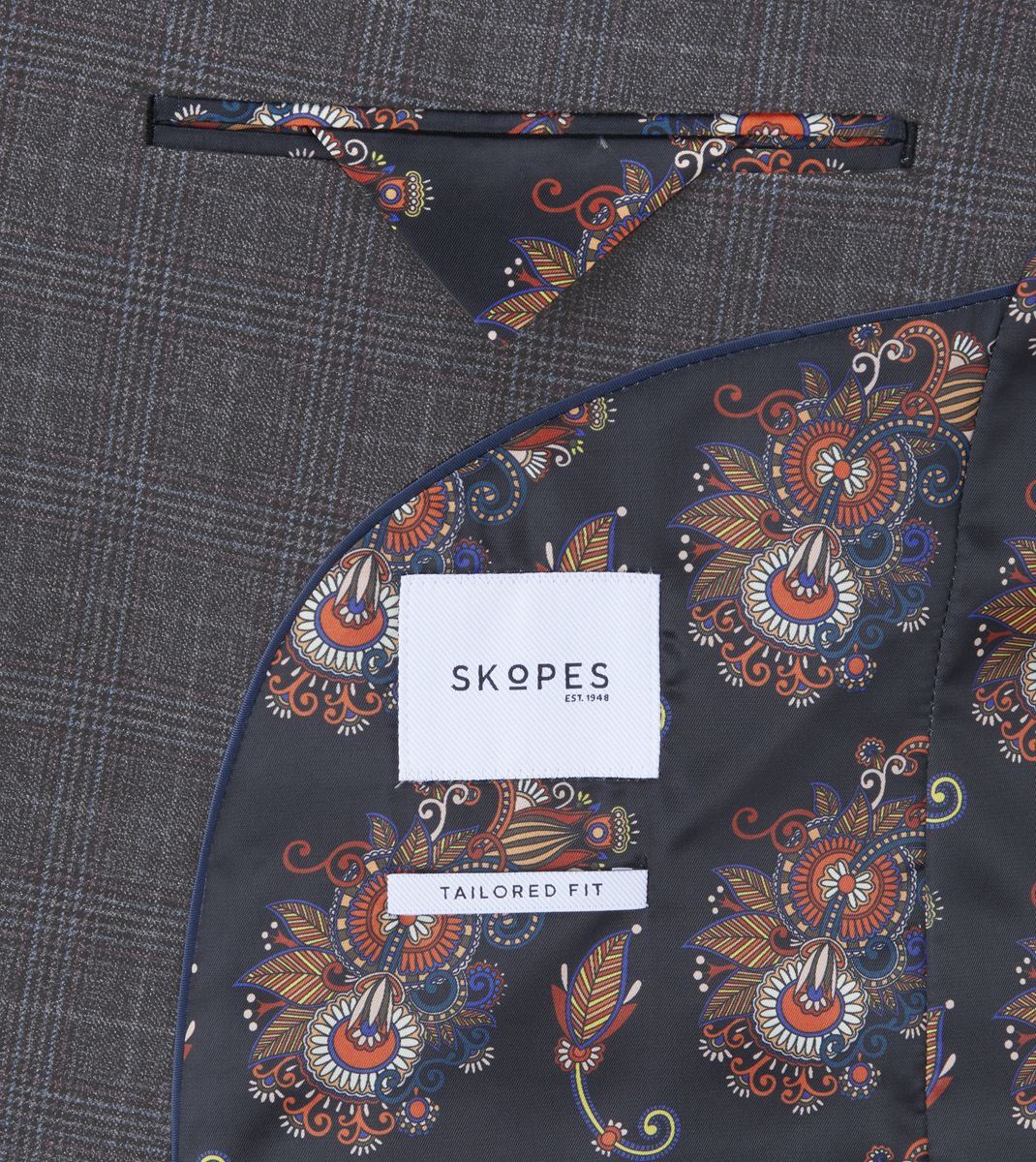 Skopes Jacob Suit Tailored Fit Jacket For Men in Grey Check, 36S to 62L