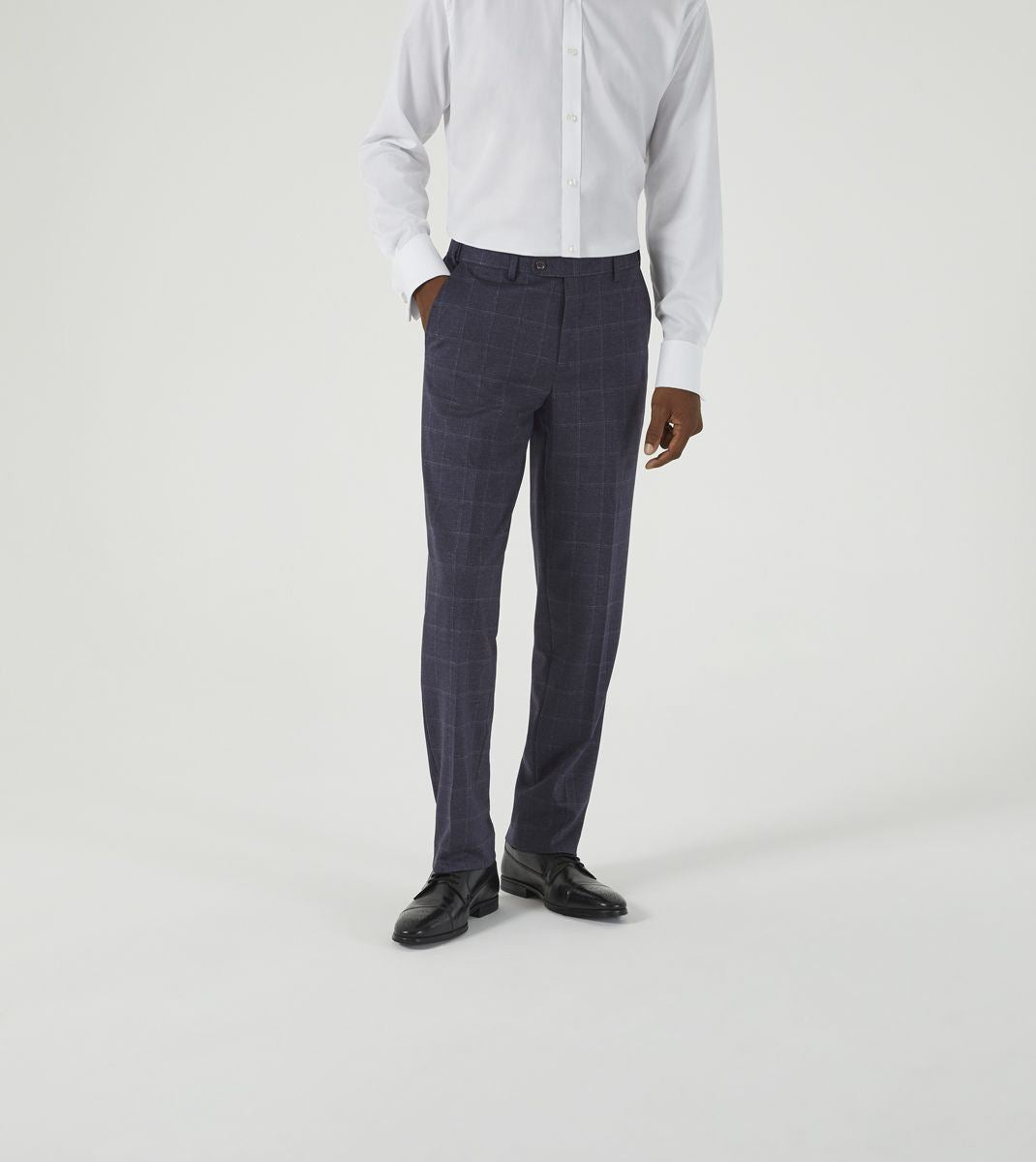 Skopes Thoresby Ultimate Comfort Suit Tailored Trousers For Men in Navy Blue/Grey Check, 30W to 58W