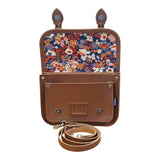 Floral Lined Leather Midi Satchel - Chestnut