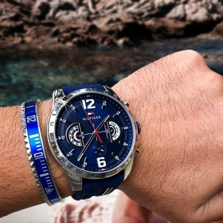 Tommy Hilfiger Men’s Watch Blue Silicone Strap With Blue Dial And Silver Case 1791476