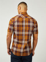 Ben Sherman Big Size Block Check Short Sleeve Shirt For Men in Wine, 2XL-5XL