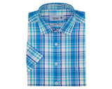 Double Two Life Style Men's Pure Cotton Short Sleeve Blue Window Check Shirt (1037A) 2XL-5XL