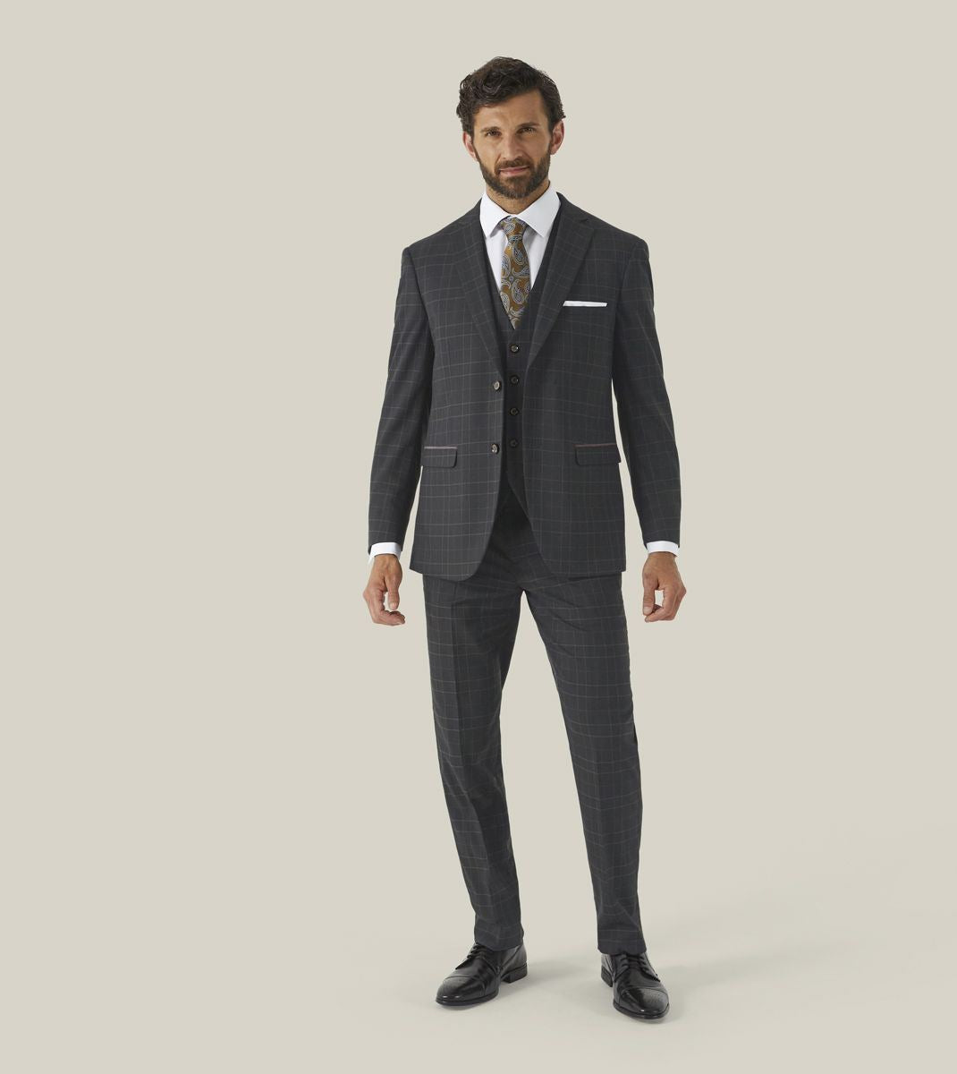 Skopes Thoresby Ultimate Comfort Suit Tailored Trousers For Men in Navy Blue/Grey Check, 30W to 58W