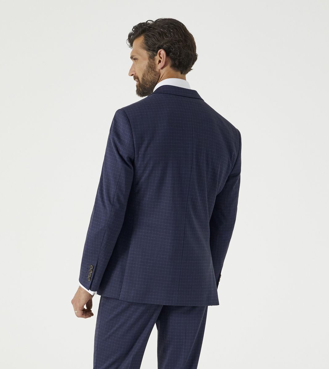 Skopes Fenton Ultimate Comfort Suit Tailored Jacket For Men in Navy Blue Square Check, 36S to 62L