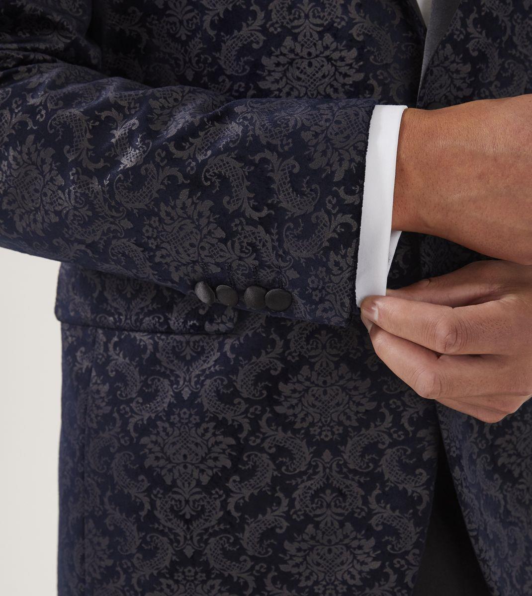 Skopes Men's Plus Size New Soft Touch Paisley Jacket Tieston in Navy  52 To 62