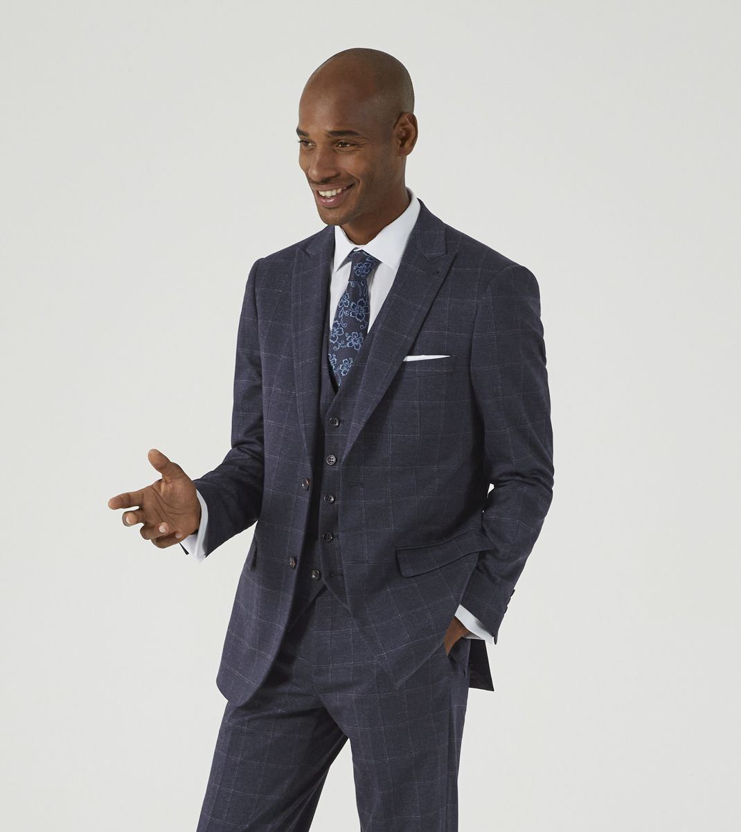 Skopes Thoresby Ultimate Comfort Suit Tailored Jacket For Men in Navy Blue/Grey Check, 36S to 72L