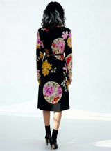 1980'S Original Vintage Black Leonard Floral Silk Dress Uk 10 - 12