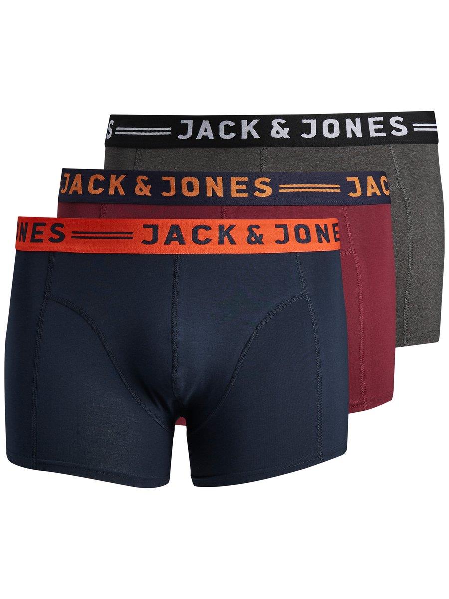 Jack & Jones Plus Size Men's 3 Pack Assorted Trunks in Burgundy Size US1L-US4XL