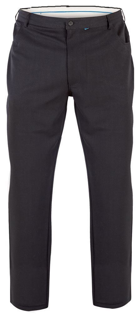 DUKE LONDON BI STRETCH FIVE POCKET TROUSERS (BECK) IN BLACK IN WAIST SIZE 42 TO 60 INCHES, INSIDELEG 29/31/33