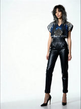 Original 1970's Vintage Black / Silver / Blue Sequinned Top UK 8 - 12