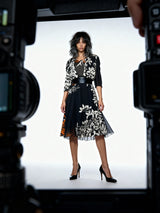 Original 1970's Vintage Black Floral Dress UK 10 - 12