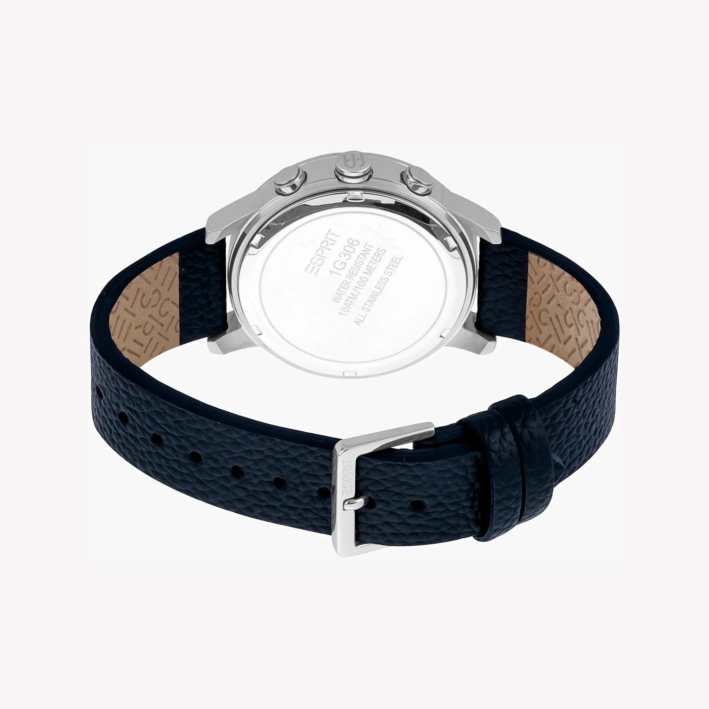 Esprit Men's Blue Leather Watch, Silver Dial | Es1g146m0025
