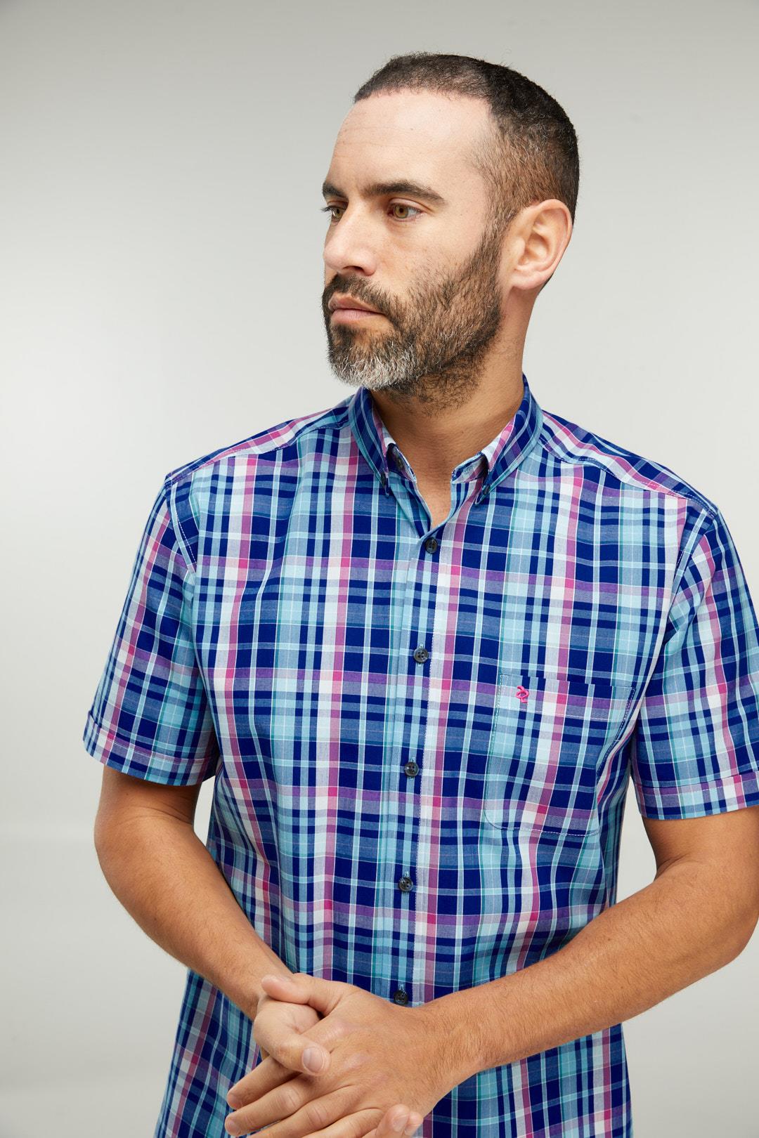 Double Two Life Style Men's Pure Cotton Short Sleeve Check Shirt (1040A) 2XL-5XL