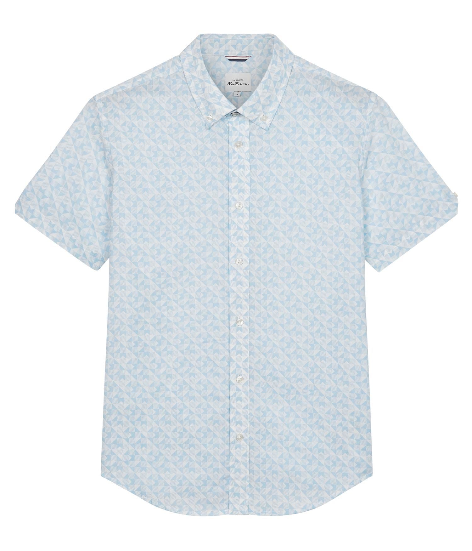 Ben Sherman Signature Optic Geo Print Short Sleeve Shirt for Mens (0075907) in Snow White, 2XL-5XL