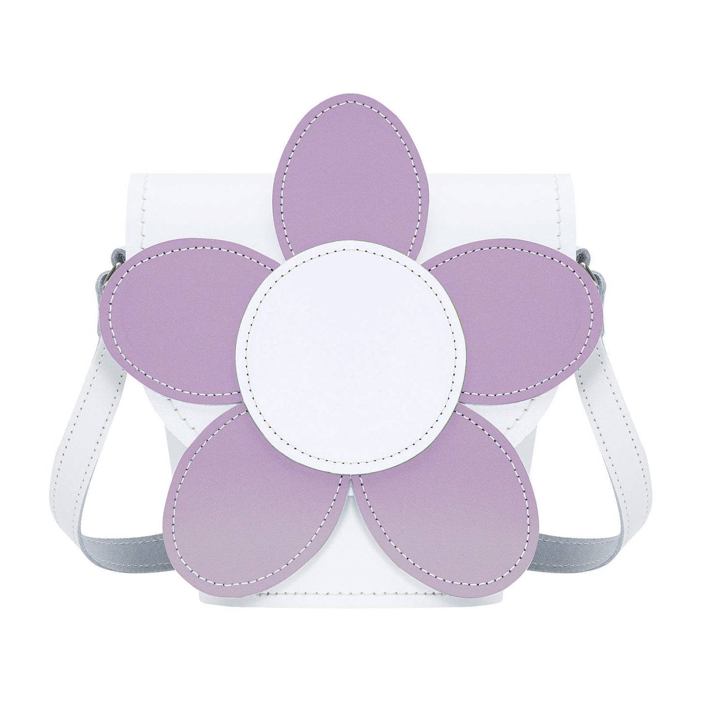Handmade Leather Daisy Barrel Bag - White & Violet