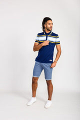 D555 Men's PELDON Chest Stripe Jersey Polo Shirt in Denim Marl 2XL to 6XL