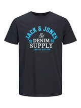 Jack & Jones Men's Plus Size Cotton Tee Shirt Printed Logo On Front 1XL To 6XL  Black & Navy