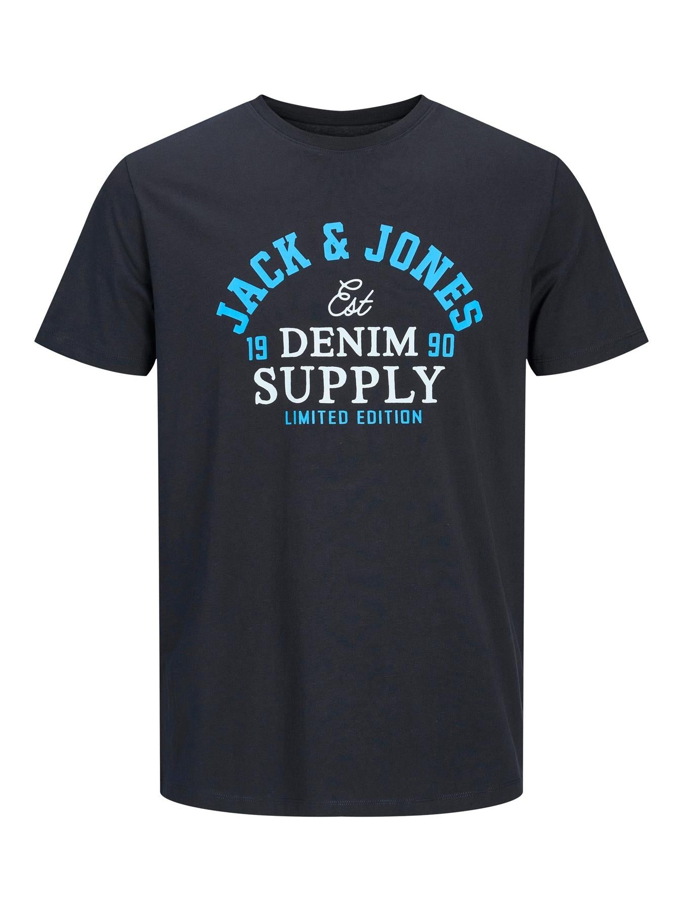 Jack & Jones Men's Plus Size Cotton Tee Shirt Printed Logo On Front 1XL To 6XL  Black & Navy