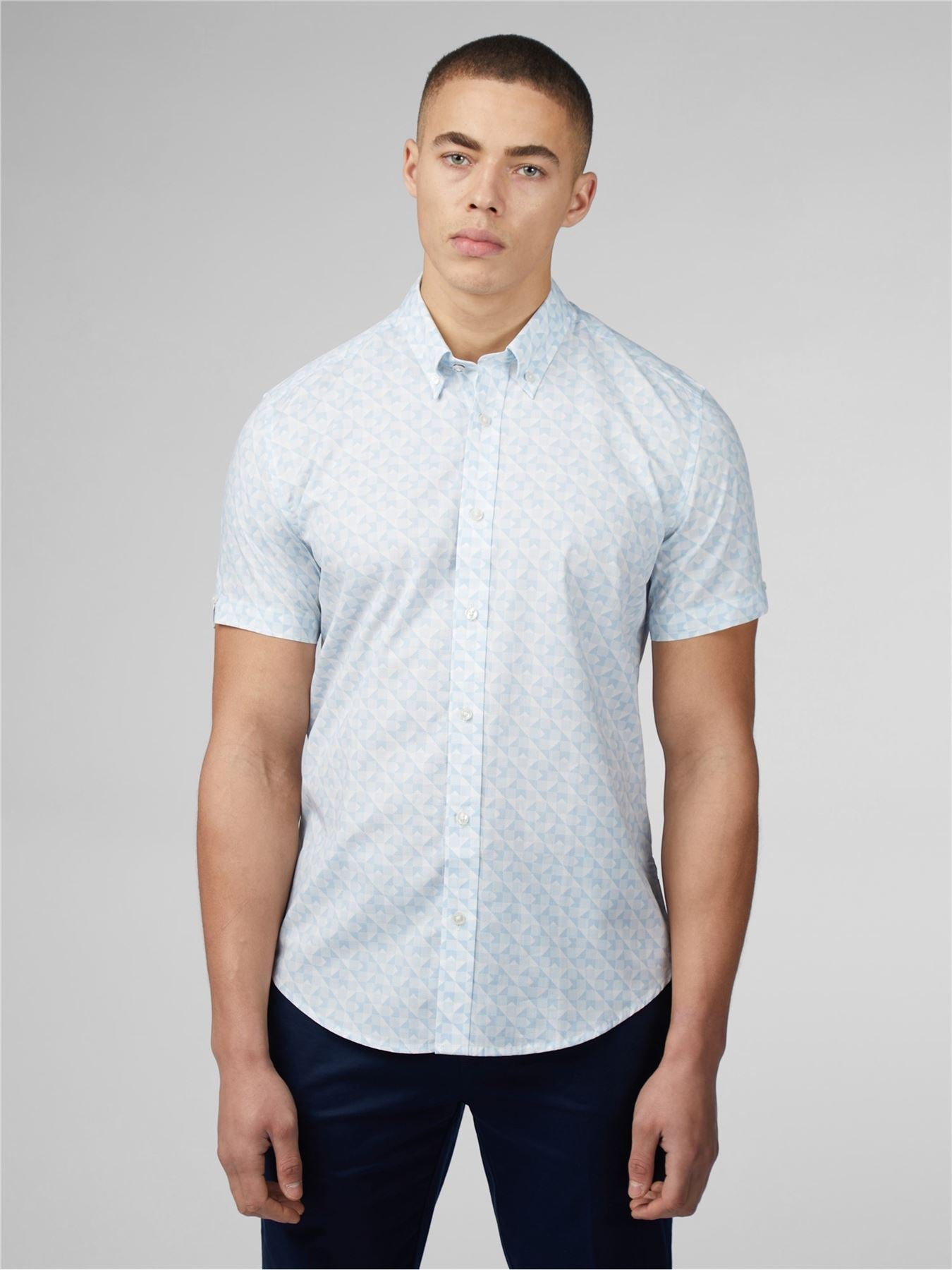 Ben Sherman Signature Optic Geo Print Short Sleeve Shirt for Mens (0075907) in Snow White, 2XL-5XL
