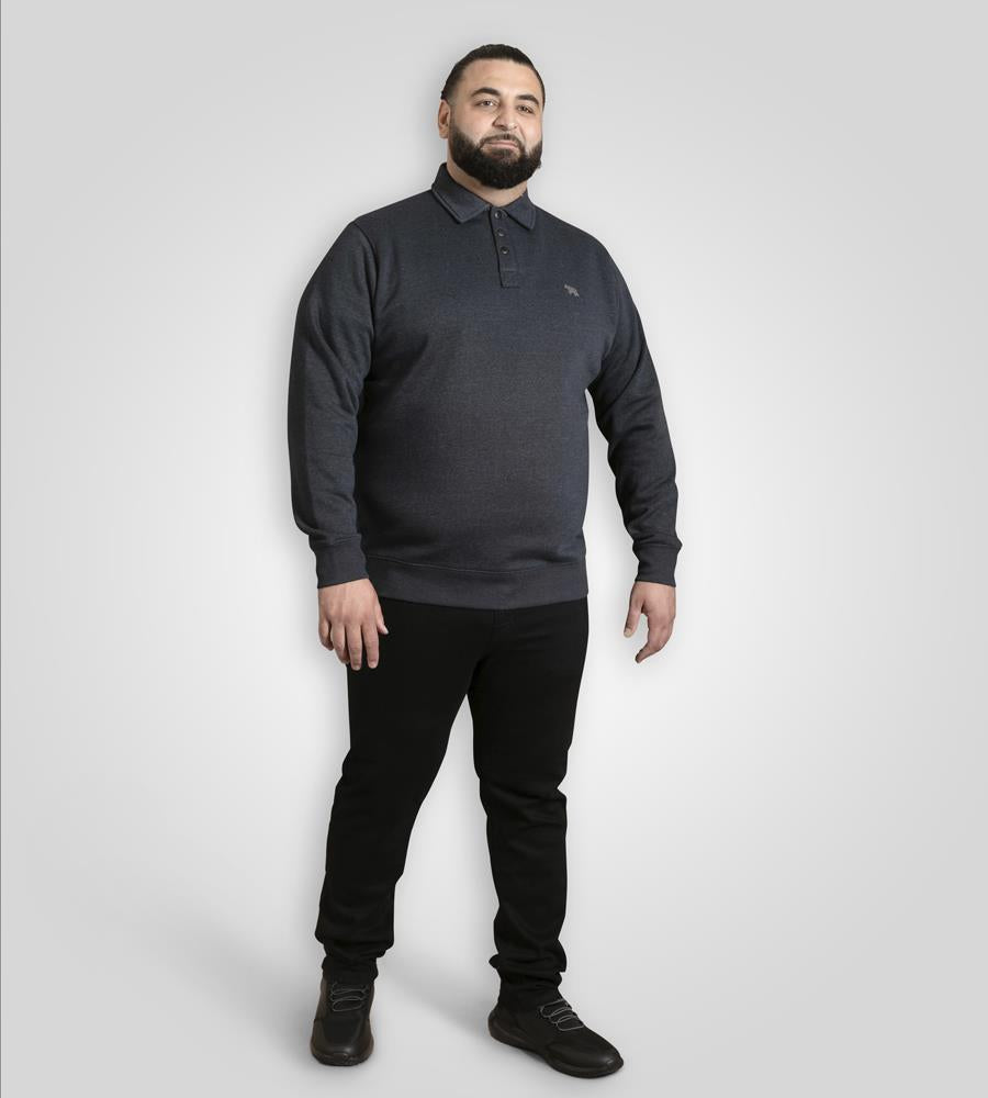 D555 SKEGNESS Collar Sweatshirt  For Men With Black Snap Button Placket in Navy Marl, 2XL-6XL